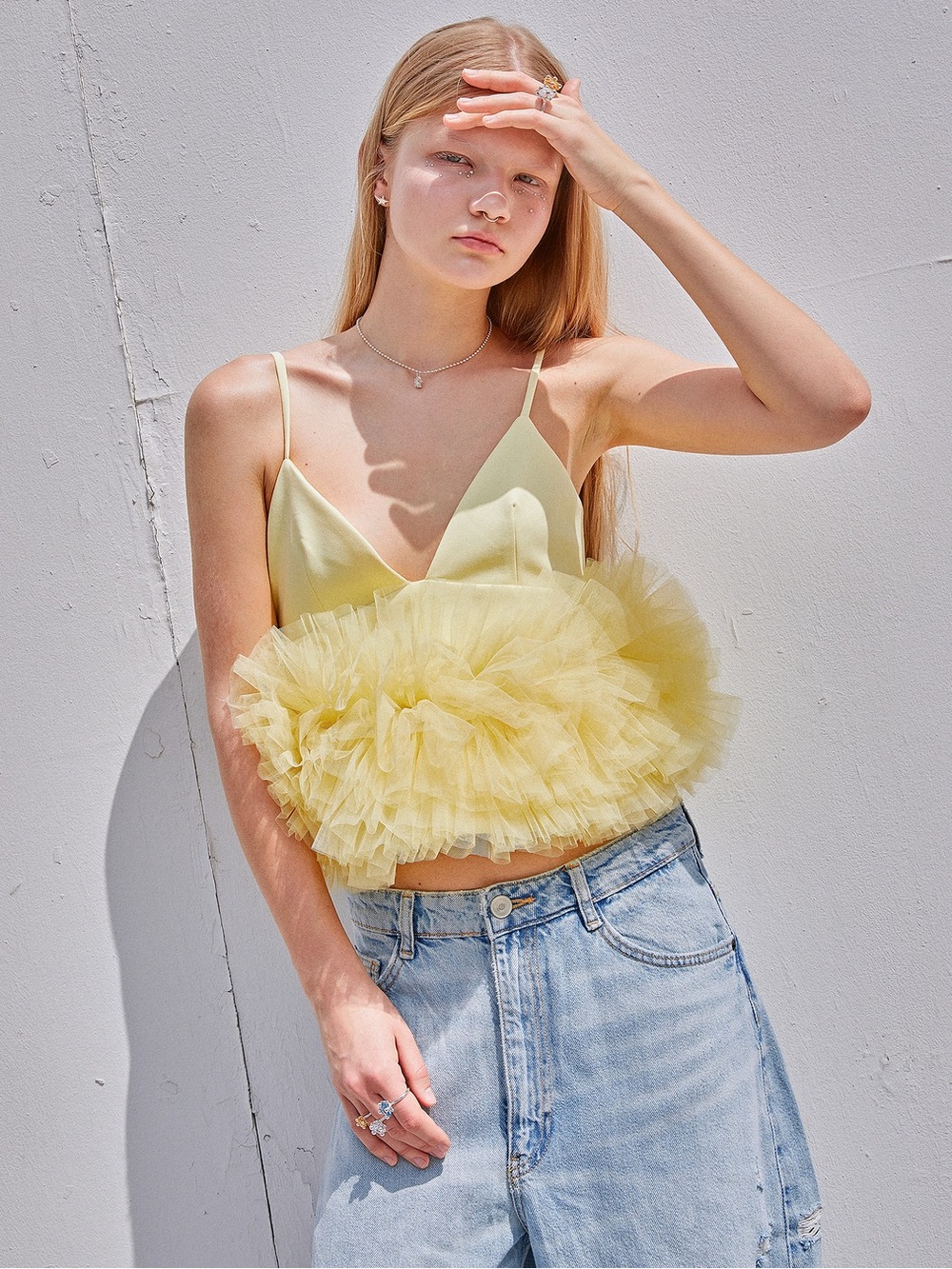 Zara Yellow Ruffled Tulle Camisole Top